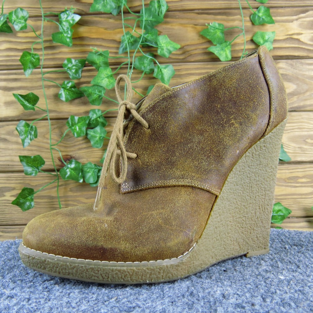 Enzo Angiolini Flory Women 8 Brown Leather Lace Up Wedge Ankle Boots‎ Stylish